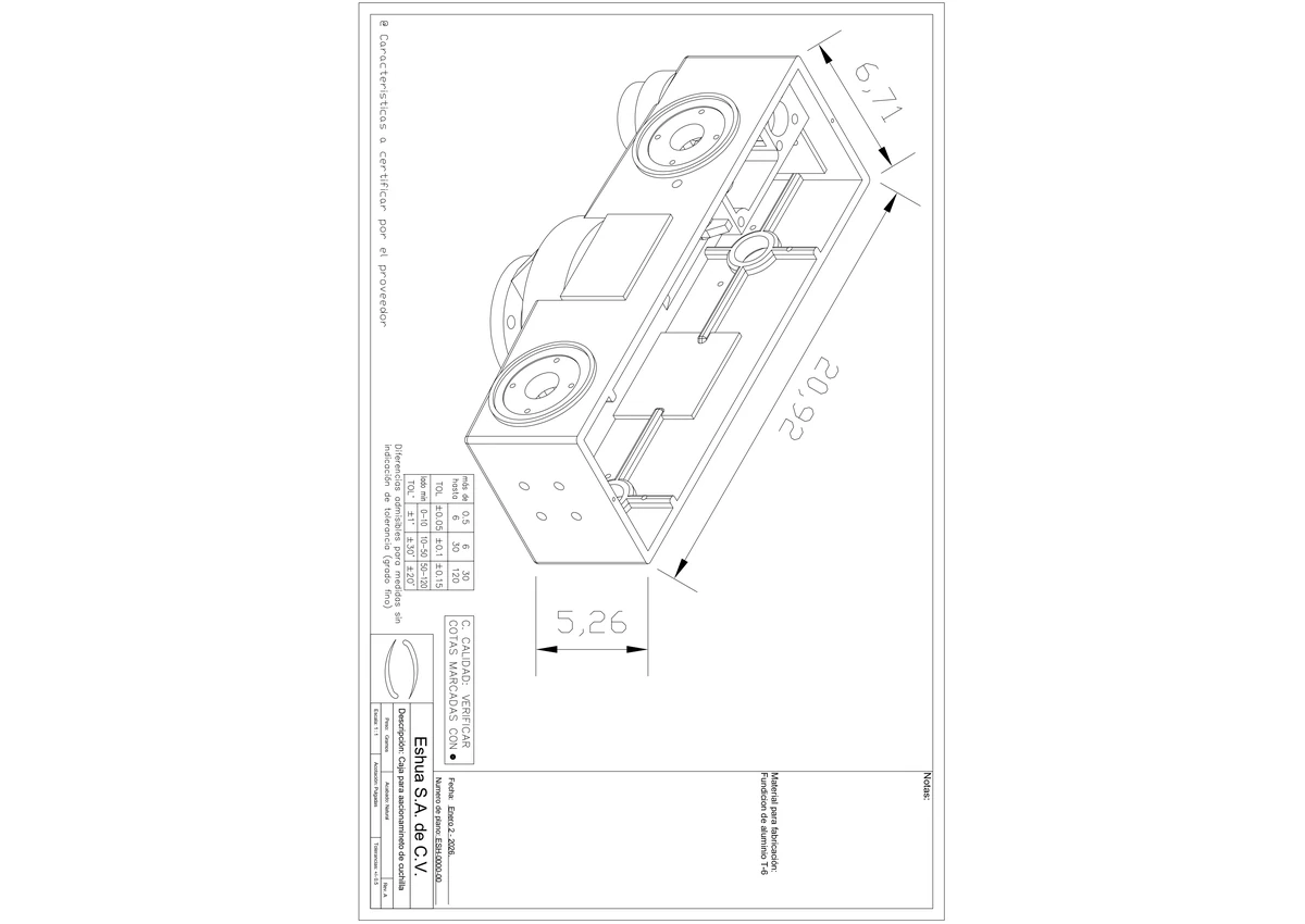 Plano técnico para fijación industrial